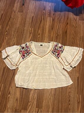 Anthropologie Embroidered Crochet Trim Women’s Top - Cream